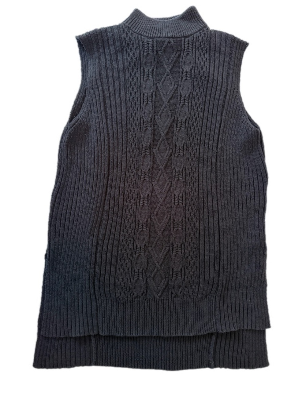 Michael Stars Black Cable Knit Vest L Mock Neck High Low Layered Look 🔥trending - Picture 10 of 10